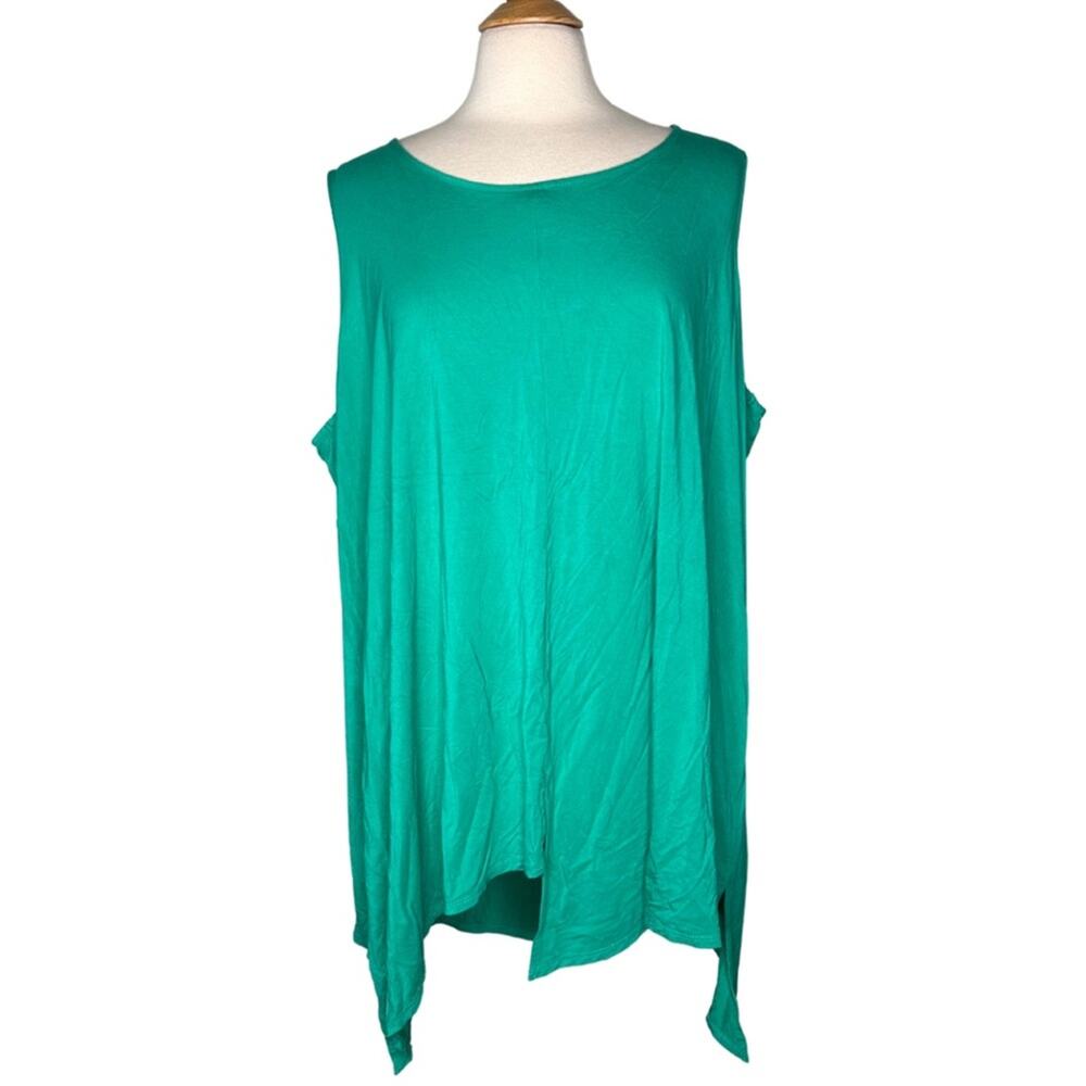 Susan Graver Teal LagenLook Tank Top Handkerchief Hem Line Plus Size Flowy